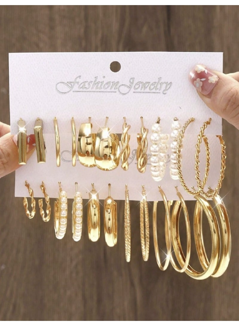 veya 12 Pairs Bohemian Metal Earrings Set with Beaded Design - Image 1